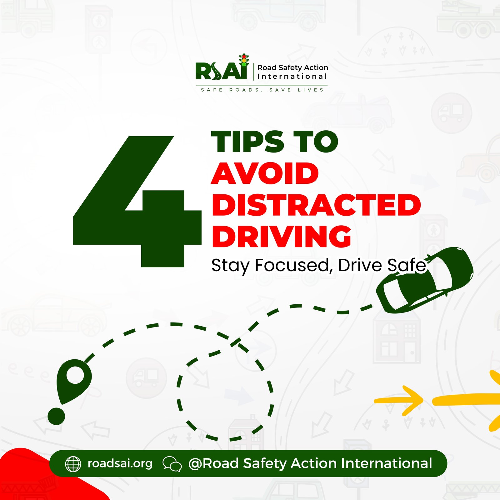 4 Tips to Avoid Distracted Driving: Stay focused, drive safe.