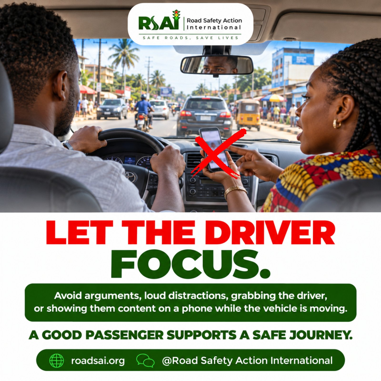 “Let the driver focus”: passenger safety campaign post (12 October 2026).