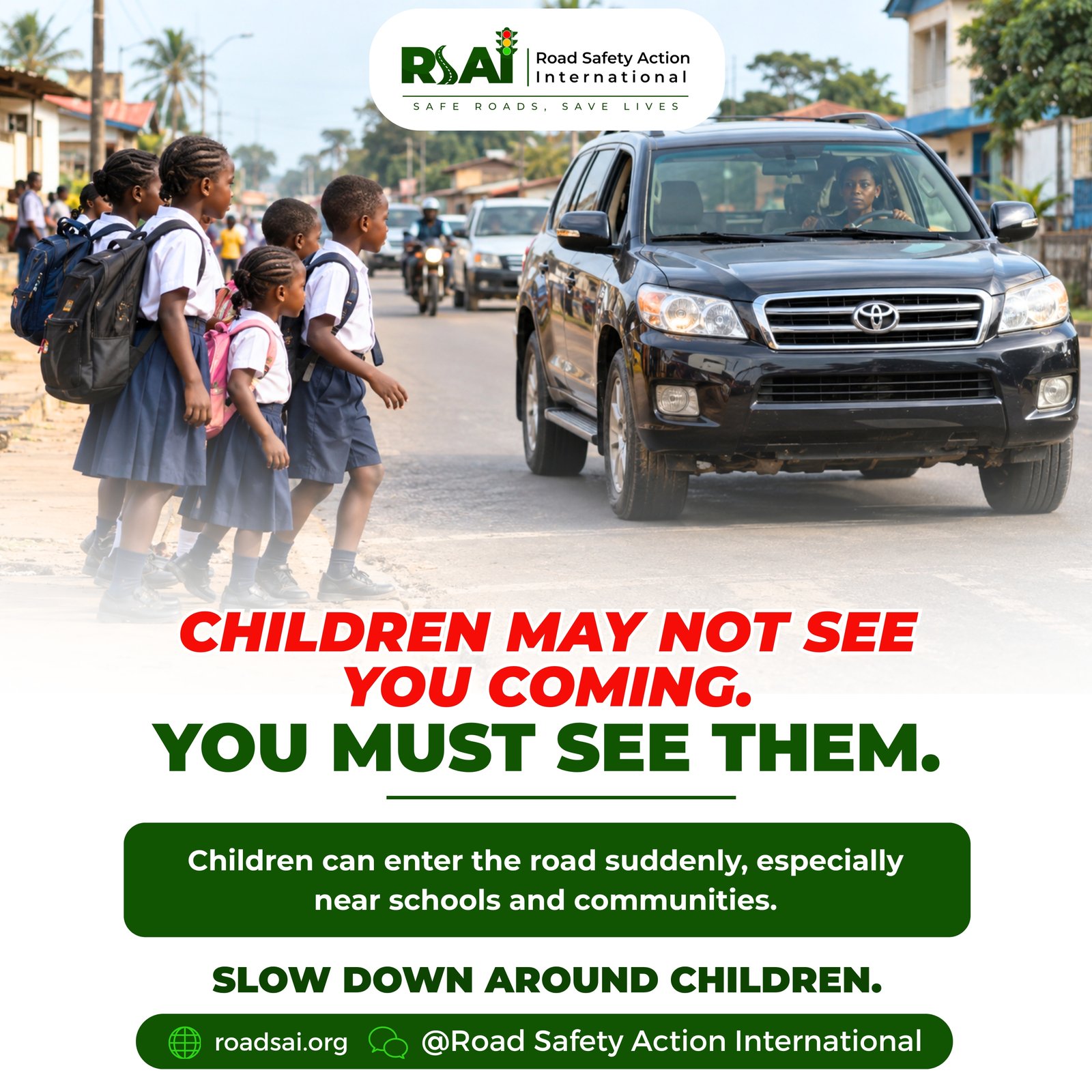 “Children may not see you coming”: school zone safety campaign post (5 October 2026).